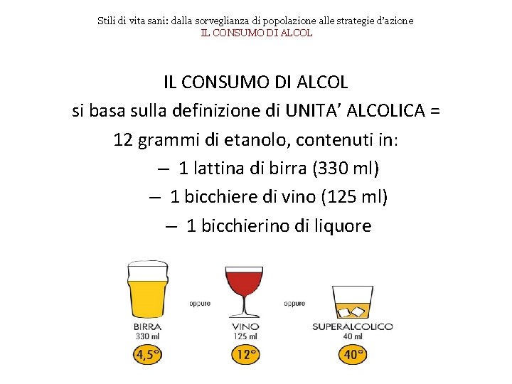 Stili di vita sani: dalla sorveglianza di popolazione alle strategie d’azione IL CONSUMO DI