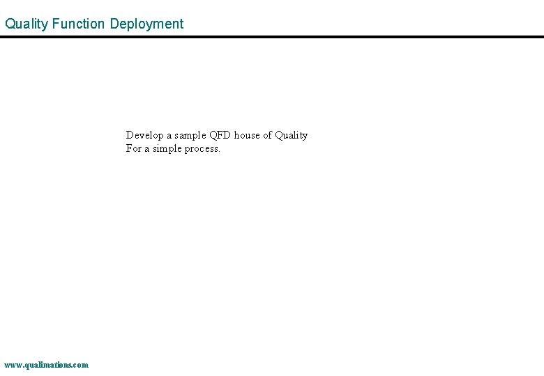 Quality Function Deployment Develop a sample QFD house of Quality For a simple process.