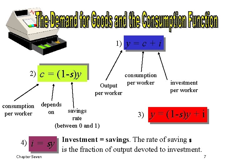 1) 2) c = (1 -s)y Output per worker consumption depends savings on per