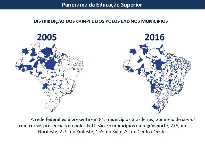 Panorama da Educação Superior DISTRIBUIÇÃO DOS CAMPI E DOS POLOS EAD NOS MUNICÍPIOS A