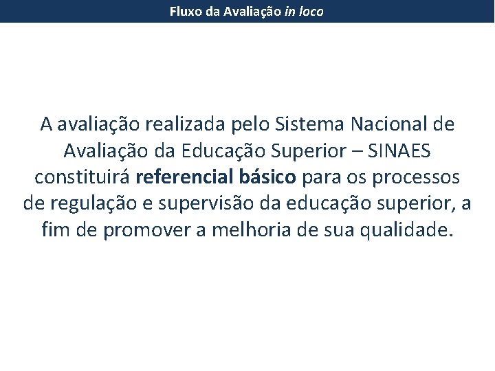 Fluxo da Avaliação in loco A avaliação realizada pelo Sistema Nacional de Avaliação da