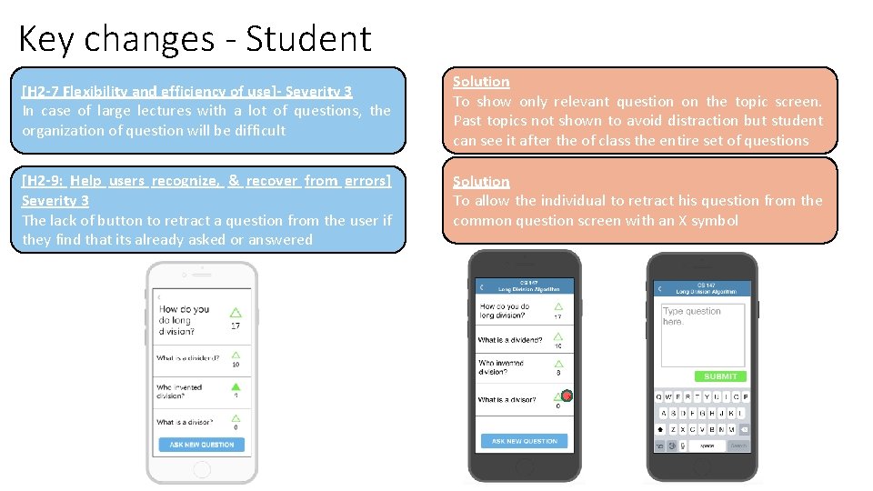 Key changes - Student [H 2 -7 Flexibility and efficiency of use]- Severity 3