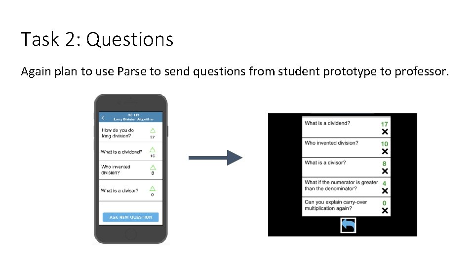 Task 2: Questions Again plan to use Parse to send questions from student prototype