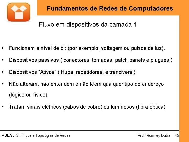 Fundamentos de Redes de Computadores Fluxo em dispositivos da camada 1 • Funcionam a