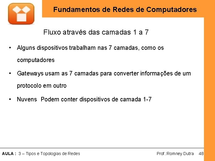 Fundamentos de Redes de Computadores Fluxo através das camadas 1 a 7 • Alguns