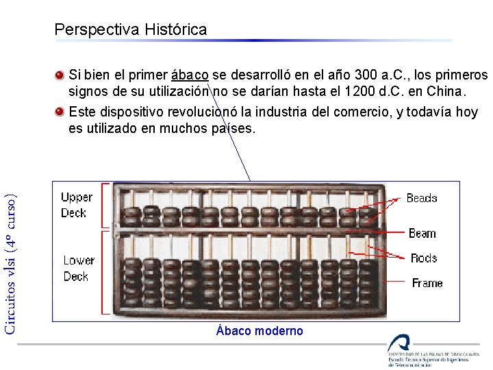 Perspectiva Histórica Circuitos vlsi (4º curso) Si bien el primer ábaco se desarrolló en