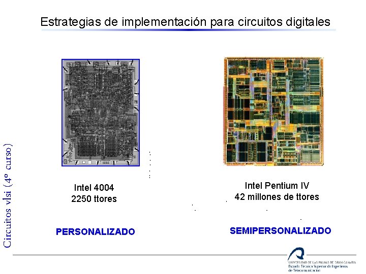 Circuitos vlsi (4º curso) Estrategias de implementación para circuitos digitales Intel 4004 2250 ttores