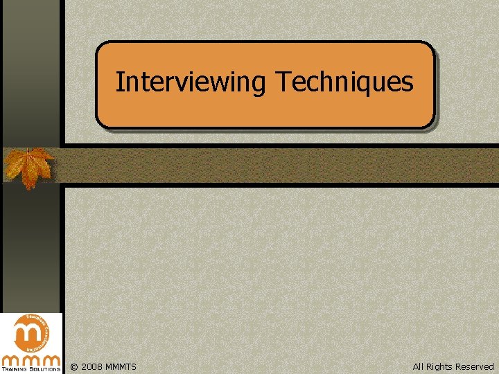 Interviewing Techniques © 2008 MMMTS All Rights Reserved 