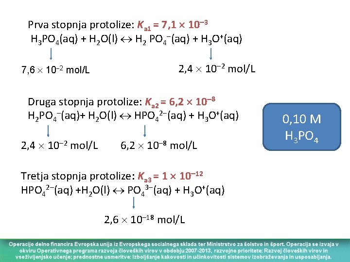 Prva stopnja protolize: Ka 1 = 7, 1 10 3 H 3 PO 4(aq)