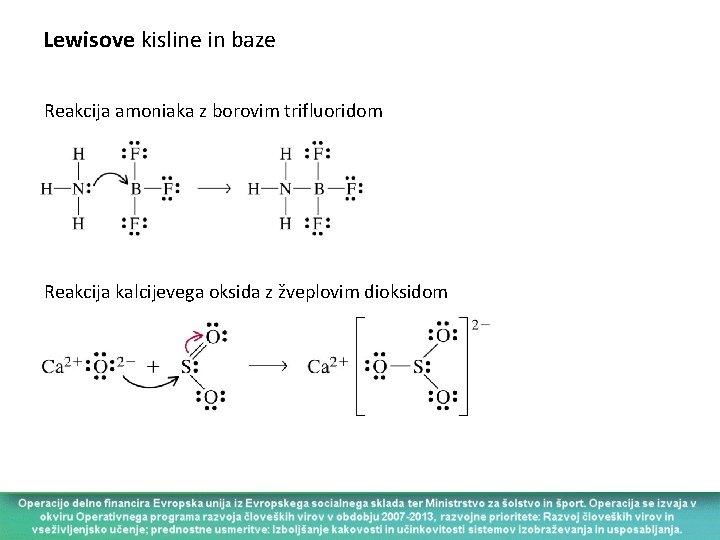Lewisove kisline in baze Reakcija amoniaka z borovim trifluoridom Reakcija kalcijevega oksida z žveplovim