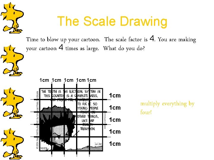 The Scale Drawing Time to blow up your cartoon. The scale factor is 4.