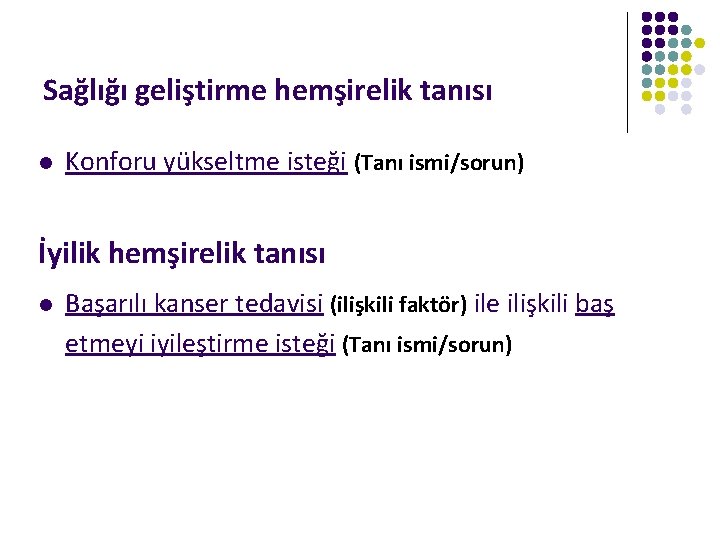 Sağlığı geliştirme hemşirelik tanısı l Konforu yükseltme isteği (Tanı ismi/sorun) İyilik hemşirelik tanısı l