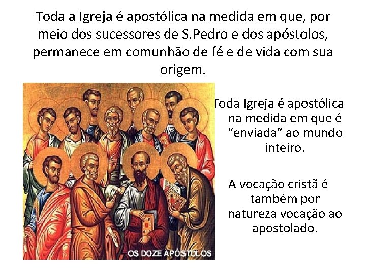 Toda a Igreja é apostólica na medida em que, por meio dos sucessores de