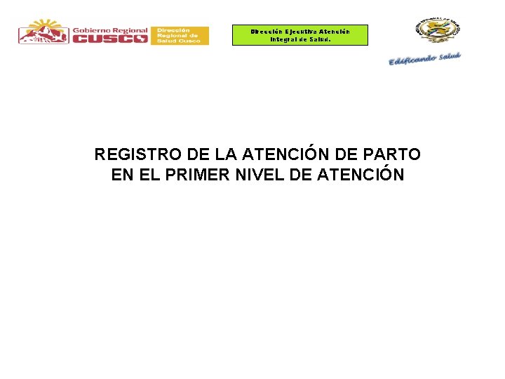 Dirección Ejecutiva Atención Integral de Salud. REGISTRO DE LA ATENCIÓN DE PARTO EN EL