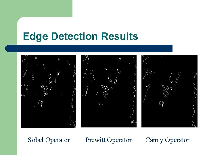 Edge Detection Results Sobel Operator Prewitt Operator Canny Operator 