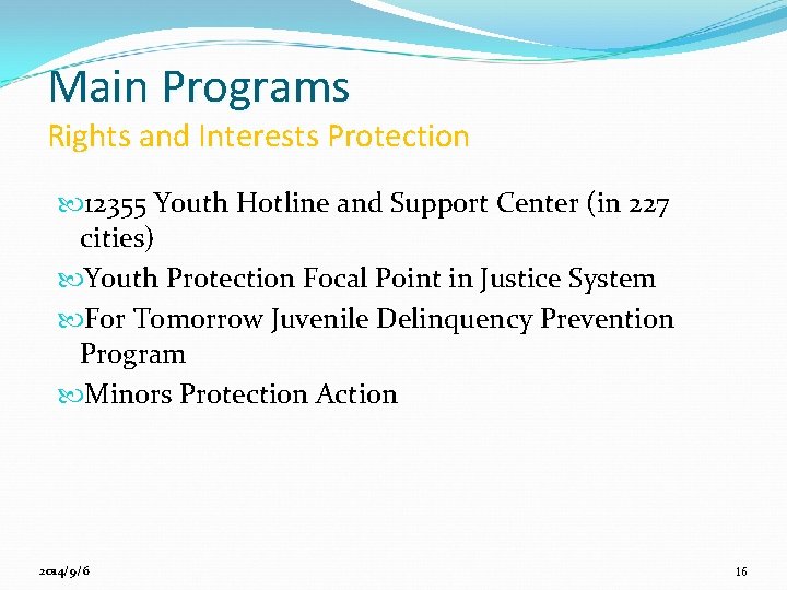 Main Programs Rights and Interests Protection 12355 Youth Hotline and Support Center (in 227