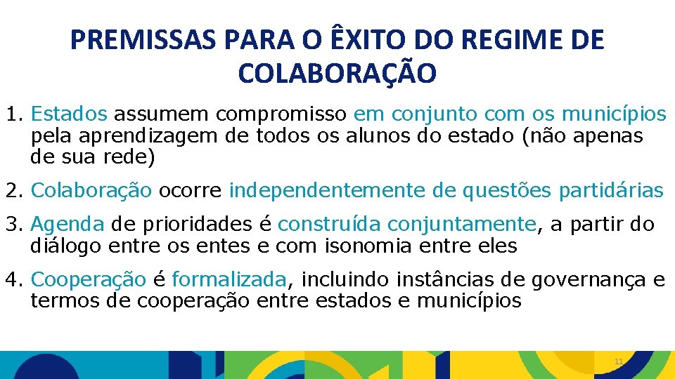 PREMISSAS PARA O ÊXITO DO REGIME DE COLABORAÇÃO 1. Estados assumem compromisso em conjunto