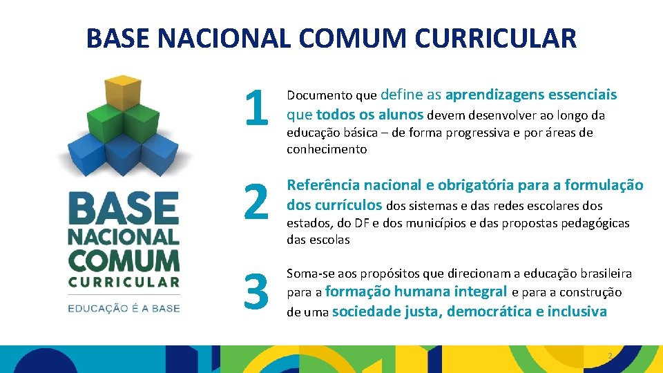 BASE NACIONAL COMUM CURRICULAR 1 Documento que define as aprendizagens essenciais que todos os