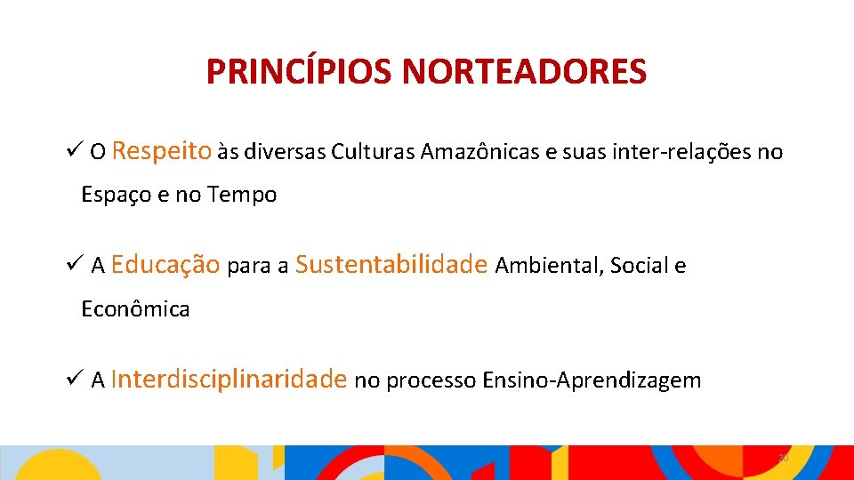 PRINCÍPIOS NORTEADORES ü O Respeito às diversas Culturas Amazônicas e suas inter-relações no Espaço