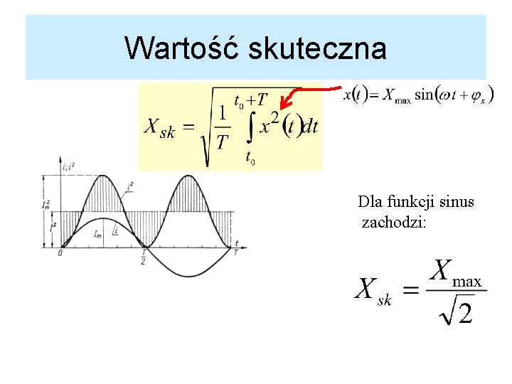 Wartość skuteczna Dla funkcji sinus zachodzi: 
