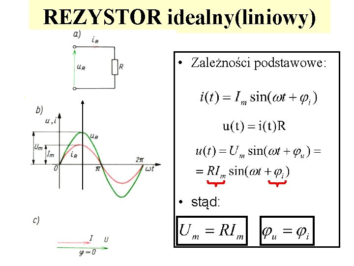 REZYSTOR idealny(liniowy) • Zależności podstawowe: • stąd: 