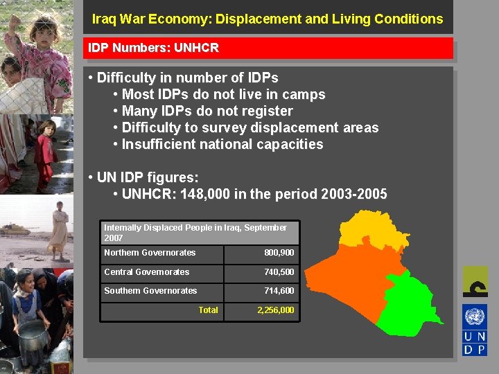 Iraq War Economy: Displacement and Living Conditions IDP Numbers: UNHCR • Difficulty in number