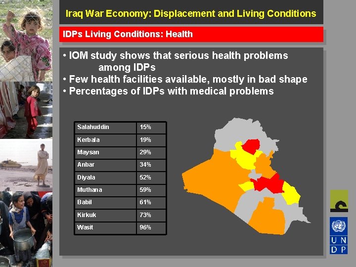 Iraq War Economy: Displacement and Living Conditions IDPs Living Conditions: Health • IOM study