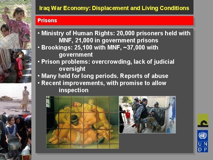 Iraq War Economy: Displacement and Living Conditions Prisons • Ministry of Human Rights: 20,