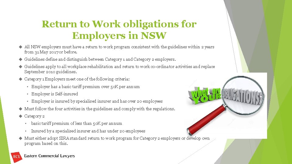 Return to Work obligations for Employers in NSW All NSW employers must have a