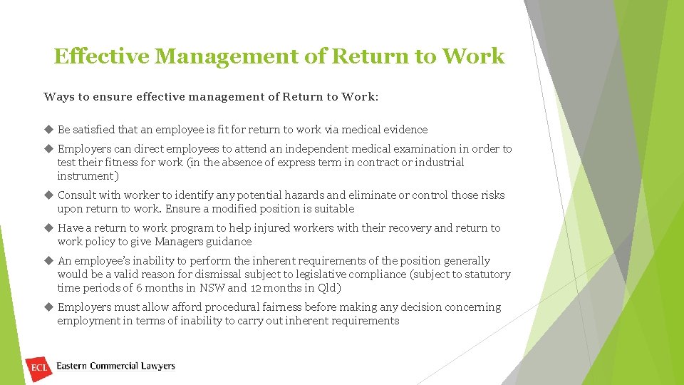 Effective Management of Return to Work Ways to ensure effective management of Return to