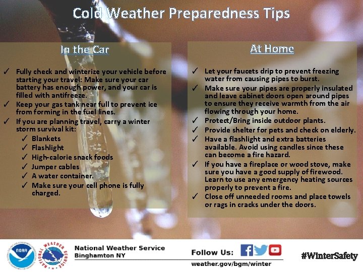 Cold Weather Preparedness Tips In the Car At Home ✓ Fully check and winterize