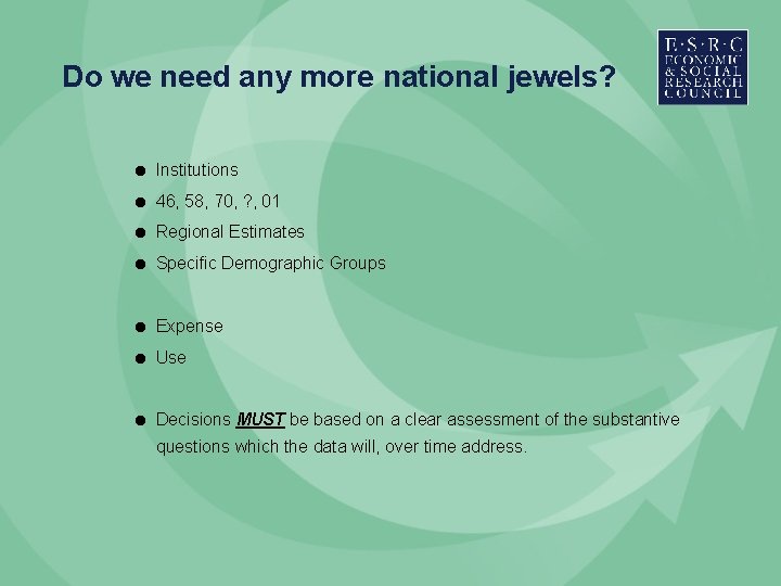Do we need any more national jewels? = Institutions = 46, 58, 70, ? Do we need any more national jewels? = Institutions = 46, 58, 70, ?