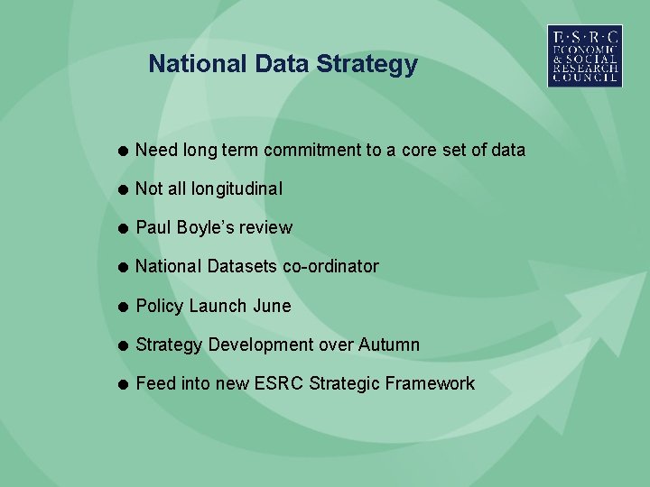 National Data Strategy = Need long term commitment to a core set of data National Data Strategy = Need long term commitment to a core set of data