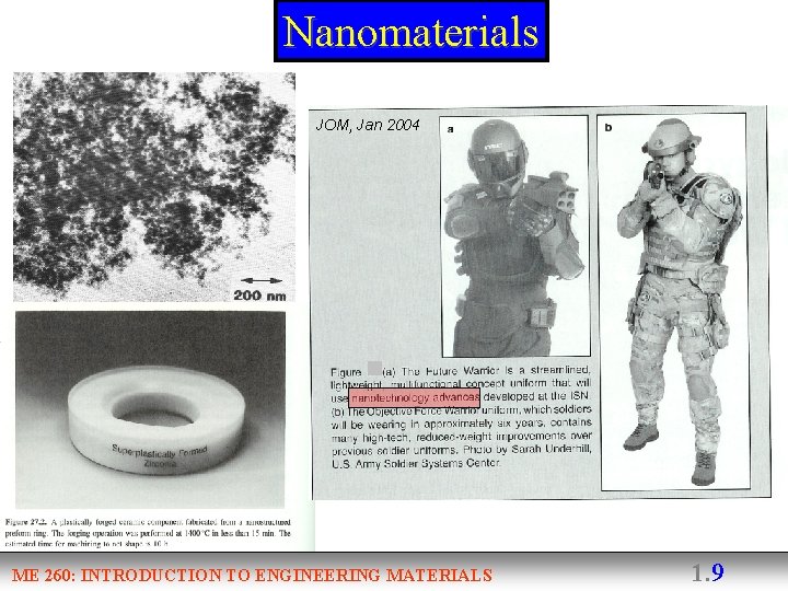 Nanomaterials JOM, Jan 2004 ME 260: INTRODUCTION TO ENGINEERING MATERIALS 1. 9 