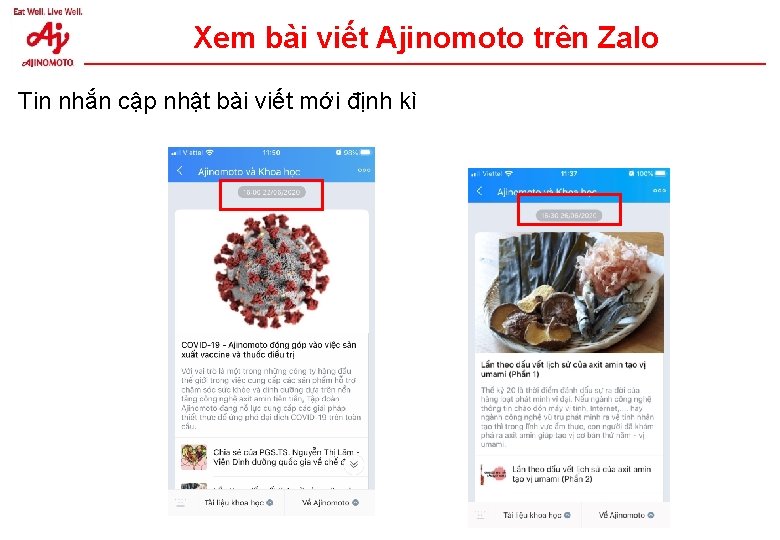 Xem bài viết Ajinomoto trên Zalo Tin nhắn cập nhật bài viết mới định