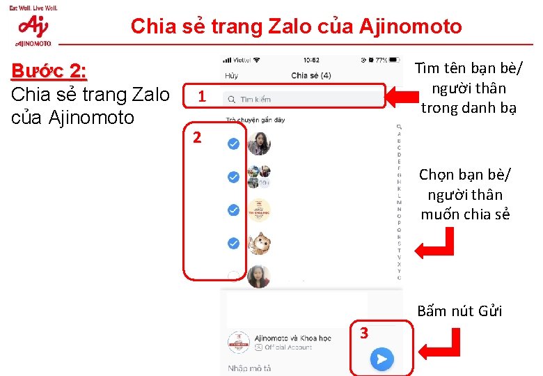 Chia sẻ trang Zalo của Ajinomoto Bước 2: Chia sẻ trang Zalo của Ajinomoto