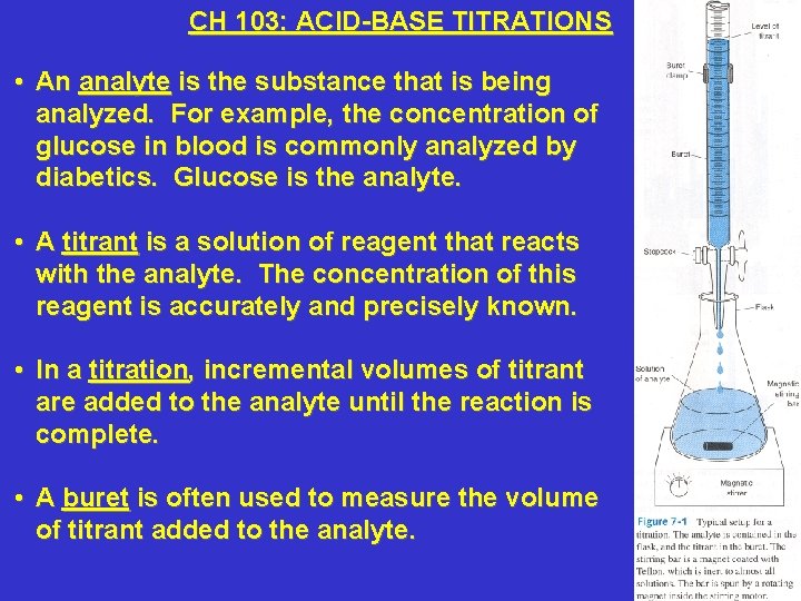 CH 103: ACID-BASE TITRATIONS • An analyte is the substance that is being analyzed.