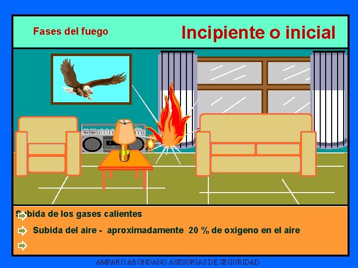 Fases del fuego Incipiente o inicial Subida de los gases calientes Subida del aire