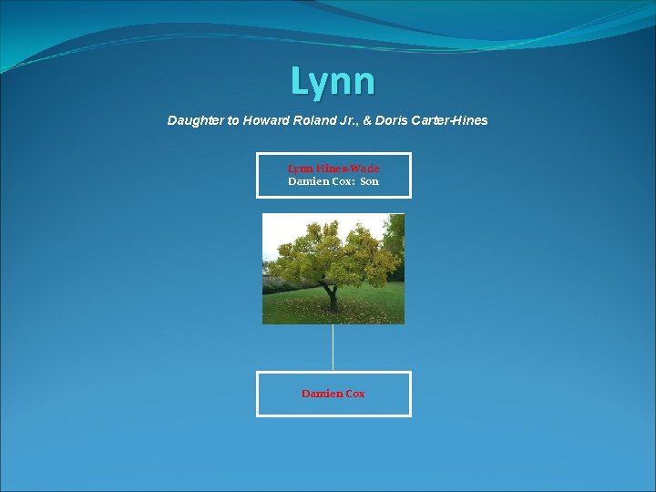Lynn Daughter to Howard Roland Jr. , & Doris Carter-Hines Lynn Hines-Wade Damien Cox:
