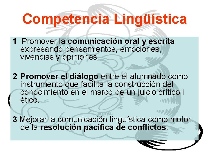 Competencia Lingüística 1 Promover la comunicación oral y escrita expresando pensamientos, emociones, vivencias y