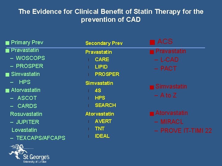 The Evidence for Clinical Benefit of Statin Therapy for the prevention of CAD Primary