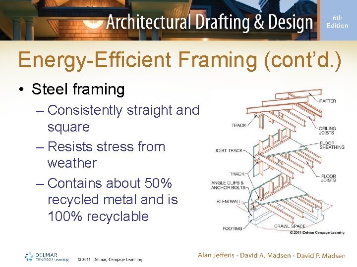 Energy-Efficient Framing (cont’d. ) • Steel framing – Consistently straight and square – Resists