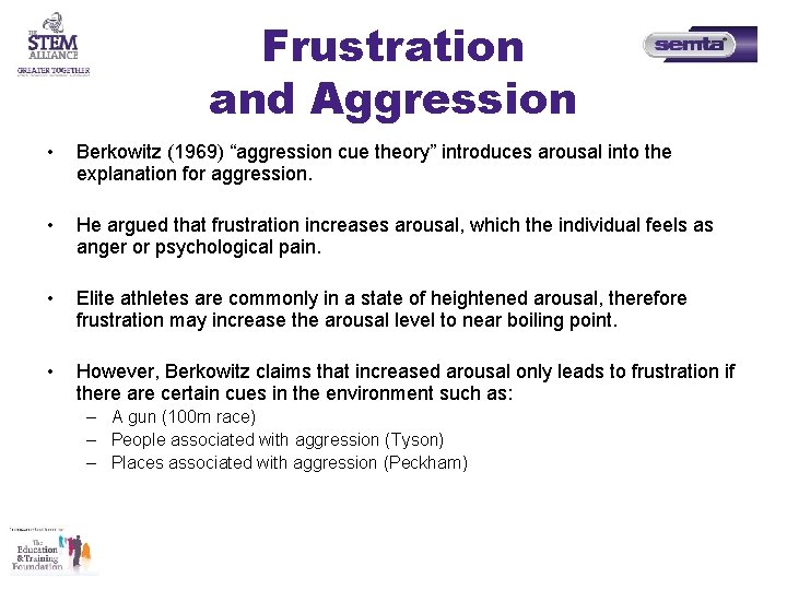 Frustration and Aggression • Berkowitz (1969) “aggression cue theory” introduces arousal into the explanation Frustration and Aggression • Berkowitz (1969) “aggression cue theory” introduces arousal into the explanation