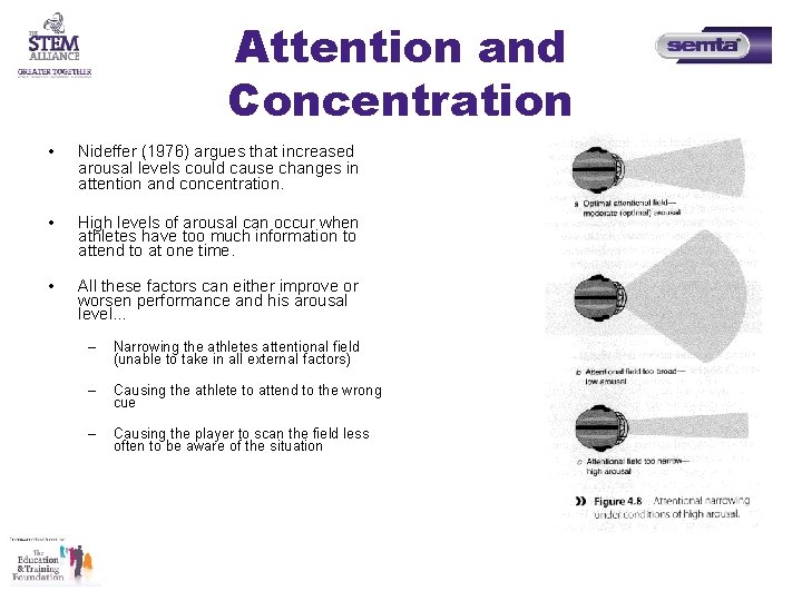 Attention and Concentration • Nideffer (1976) argues that increased arousal levels could cause changes Attention and Concentration • Nideffer (1976) argues that increased arousal levels could cause changes