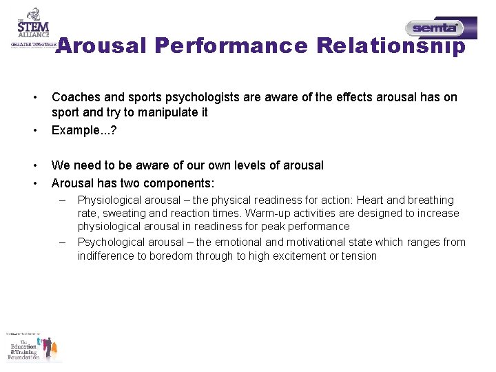 Arousal Performance Relationship • • Coaches and sports psychologists are aware of the effects Arousal Performance Relationship • • Coaches and sports psychologists are aware of the effects