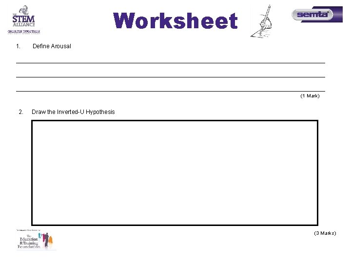 Worksheet 1. Define Arousal _______________________________________________________________________________________________ (1 Mark) 2. Draw the Inverted-U Hypothesis (3 Marks) Worksheet 1. Define Arousal _______________________________________________________________________________________________ (1 Mark) 2. Draw the Inverted-U Hypothesis (3 Marks)