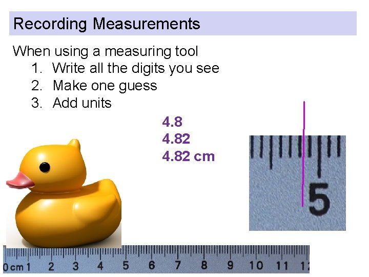 Recording Measurements When using a measuring tool 1. Write all the digits you see