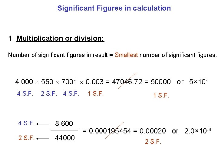 Significant Figures in calculation 1. Multiplication or division: Number of significant figures in result