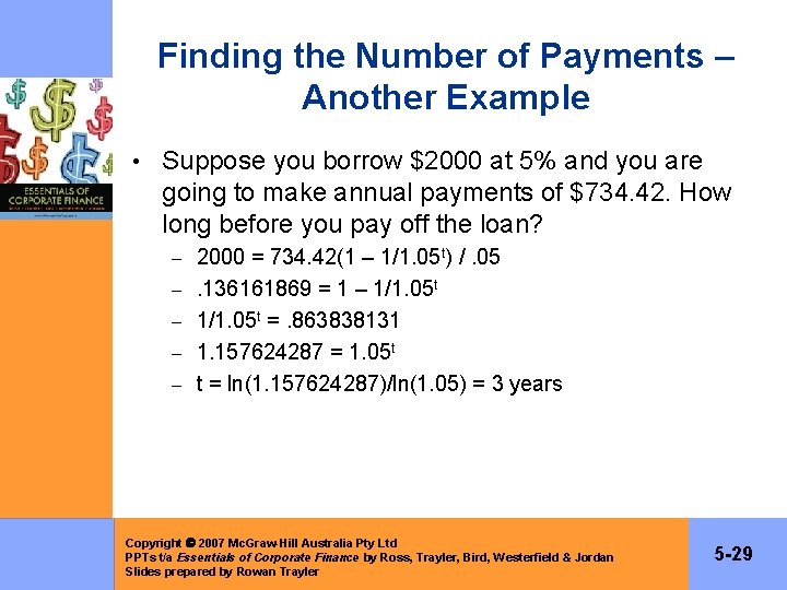 Finding the Number of Payments – Another Example • Suppose you borrow $2000 at