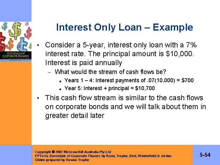 Interest Only Loan – Example • Consider a 5 -year, interest only loan with